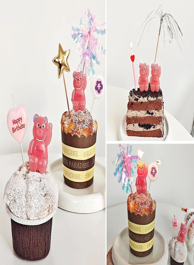 Aprildecember 3D Pink Bear Birthday Candles Cake Toppers, Cute Bear Candles for Birthday Baby Shower Valentine's Day Christmas Anniversary Party, 2 PCS - Image 3